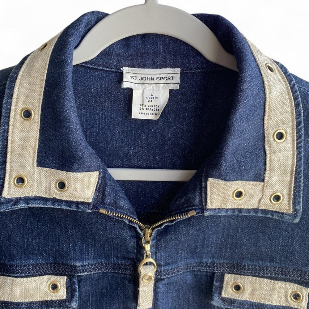 Vintage St. John Sport Y2K ZipUp Designer Denim Jacket Blue Women’s L - PRISTINE - Picture 2 of 3